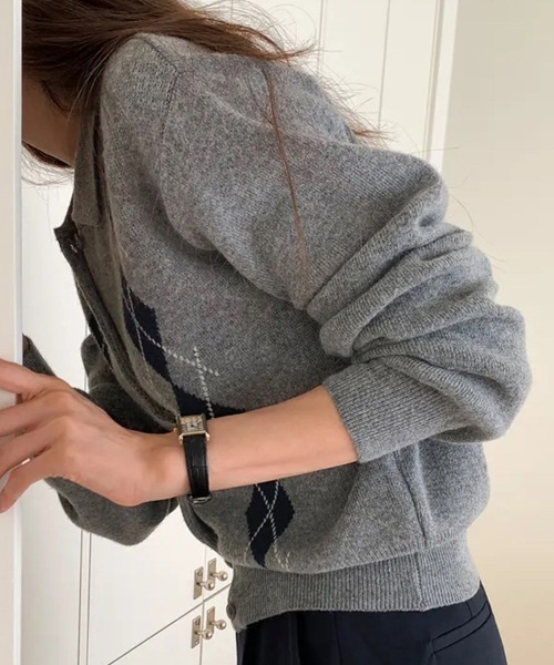 ONEP STAR（ワンピスター）の「アーガイル柄カーディガン（カーディガン/ボレロ・レディース・ネイビー/グレー・FREE）」の6枚目の写真