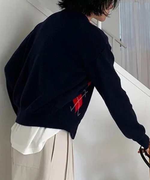 ONEP STAR（ワンピスター）の「アーガイル柄カーディガン（カーディガン/ボレロ・レディース・ネイビー/グレー・FREE）」の10枚目の写真