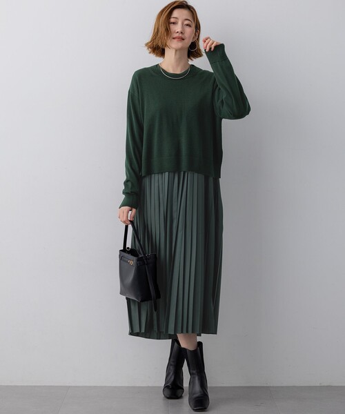 23区(ニジュウサンク)の「ニットセットアップ プリーツコンビ ワンピース(ワンピース・レディース・グレー系/ブラック系/ダークグリーン系・38)」の11枚目の写真