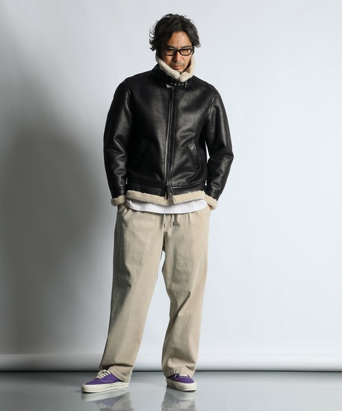 The DUFFER of ST.GEORGE（ザダファーオブセントジョージ）の「FAKE MOUTON B-3 FLIGHT JACKET：フェイクムートン B3 フライトジャケット（ミリタリージャケット・メンズ・ブラック/ブラウン・X-LARGE/LARGE/MEDIUM）」の15枚目の写真