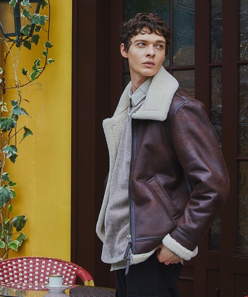 ジャケット・アウター vintage point mouton fright JACKET B-3 Vintage Men's B3 Bomber Genuine Sheepskin Shearling Leather Jacket