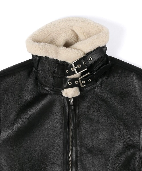 The DUFFER of ST.GEORGE（ザダファーオブセントジョージ）の「FAKE MOUTON B-3 FLIGHT JACKET：フェイクムートン B3 フライトジャケット（ミリタリージャケット・メンズ・ブラック/ブラウン・X-LARGE/LARGE/MEDIUM）」の14枚目の写真