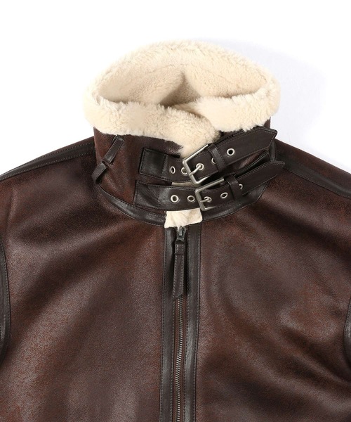 The DUFFER of ST.GEORGE（ザダファーオブセントジョージ）の「FAKE MOUTON B-3 FLIGHT JACKET：フェイクムートン B3 フライトジャケット（ミリタリージャケット・メンズ・ブラック/ブラウン・X-LARGE/LARGE/MEDIUM）」の4枚目の写真