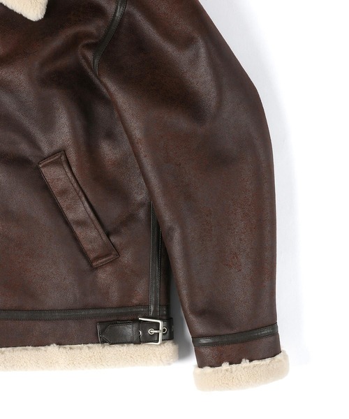 The DUFFER of ST.GEORGE（ザダファーオブセントジョージ）の「FAKE MOUTON B-3 FLIGHT JACKET：フェイクムートン B3 フライトジャケット（ミリタリージャケット・メンズ・ブラック/ブラウン・X-LARGE/LARGE/MEDIUM）」の5枚目の写真