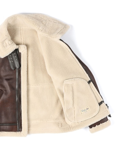 The DUFFER of ST.GEORGE（ザダファーオブセントジョージ）の「FAKE MOUTON B-3 FLIGHT JACKET：フェイクムートン B3 フライトジャケット（ミリタリージャケット・メンズ・ブラック/ブラウン・X-LARGE/LARGE/MEDIUM）」の6枚目の写真