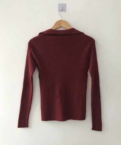 Miniministore(ミニミニストア)の「ポロニットトップス リブニット 韓国風(ニット/セーター・レディース・ワインレッド/アイボリー/ホワイト/ベージュ/ブラック・FREE)」の18枚目の写真