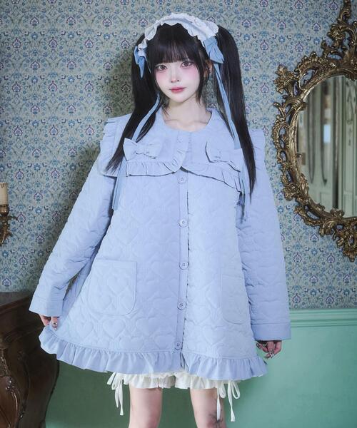 Whinny（ホワイニー）の「Whinny/oh!ラブラブキュンキュンアウター（ダウンジャケット/コート・レディース・ホワイト/サックスブルー/ブラック・FREE）」の3枚目の写真