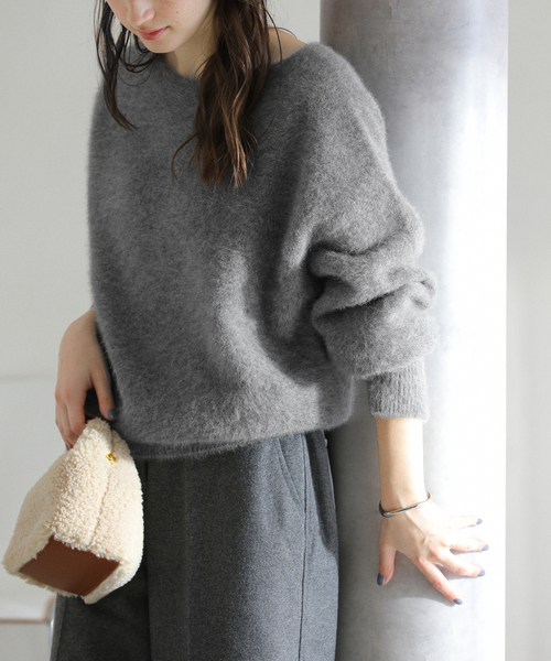 【新品】La Totalite ボタンスリーブFOXブレンドプルオーバー セール】ボタンスリーブFOXブレンドプルオーバー（ニット/セーター