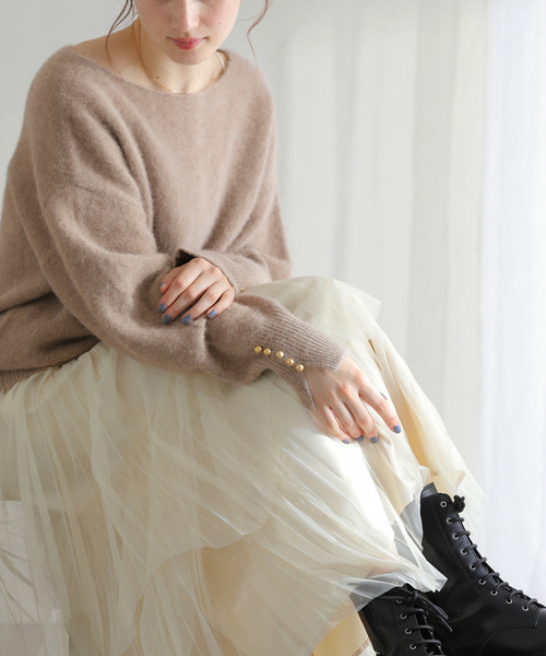 セール】ボタンスリーブFOXブレンドプルオーバー（ニット/セーター