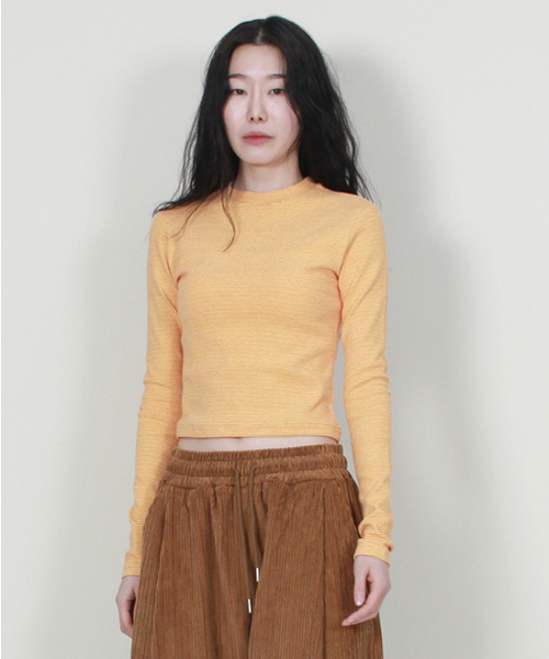 DEMARC(ドゥマーク)の「ピンストライプスリムクロップ長袖Tシャツオレンジ(Tシャツ/カットソー・レディース・その他・MEDIUM/LARGE)」の3枚目の写真