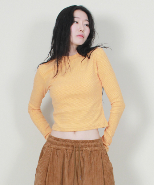 DEMARC(ドゥマーク)の「ピンストライプスリムクロップ長袖Tシャツオレンジ(Tシャツ/カットソー・レディース・その他・MEDIUM/LARGE)」の4枚目の写真