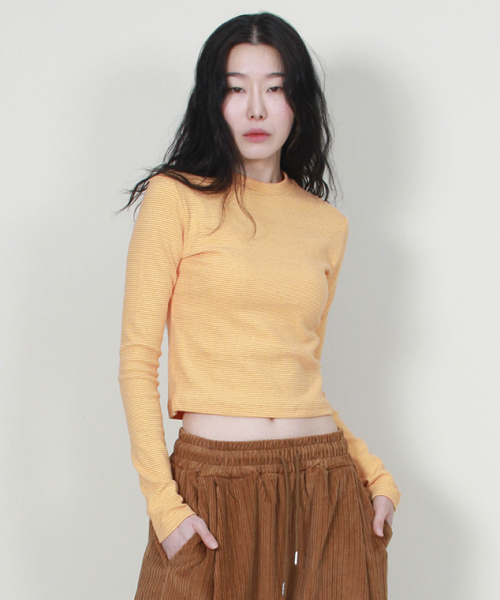 DEMARC(ドゥマーク)の「ピンストライプスリムクロップ長袖Tシャツオレンジ(Tシャツ/カットソー・レディース・その他・MEDIUM/LARGE)」の6枚目の写真