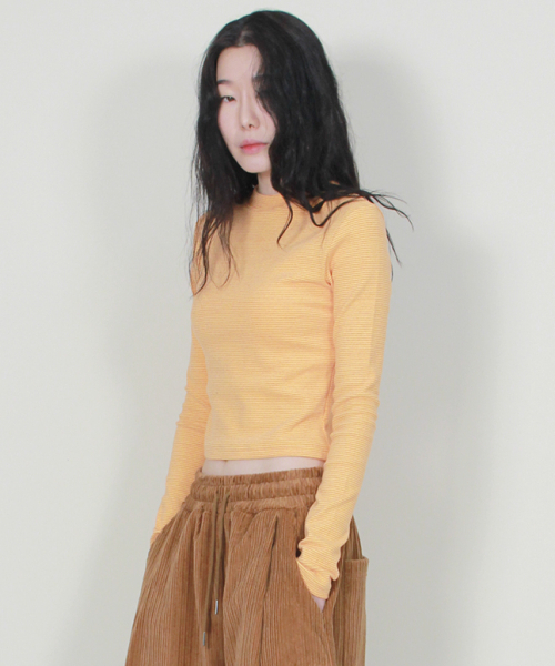 DEMARC(ドゥマーク)の「ピンストライプスリムクロップ長袖Tシャツオレンジ(Tシャツ/カットソー・レディース・その他・MEDIUM/LARGE)」の7枚目の写真