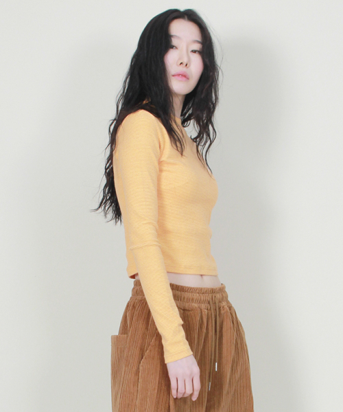 DEMARC(ドゥマーク)の「ピンストライプスリムクロップ長袖Tシャツオレンジ(Tシャツ/カットソー・レディース・その他・MEDIUM/LARGE)」の8枚目の写真