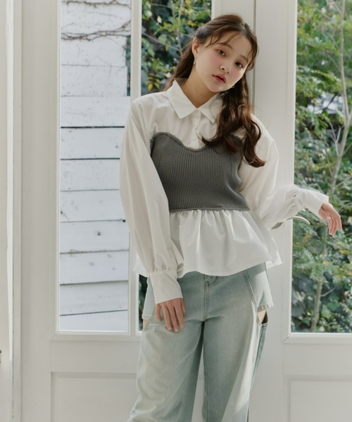 Olu.（オルドット）の「ニットビスチェドッキングシャツ（シャツ/ブラウス・レディース・ネイビー/ブラック/グレー・FREE）」の7枚目の写真