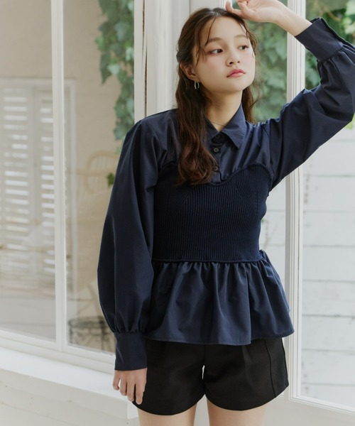 Olu.（オルドット）の「ニットビスチェドッキングシャツ（シャツ/ブラウス・レディース・ネイビー/ブラック/グレー・FREE）」の9枚目の写真