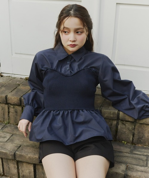 Olu.（オルドット）の「ニットビスチェドッキングシャツ（シャツ/ブラウス・レディース・ネイビー/ブラック/グレー・FREE）」の14枚目の写真