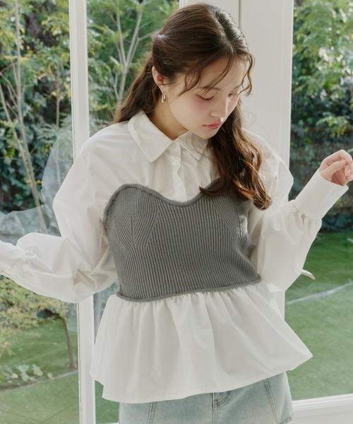 Olu.（オルドット）の「ニットビスチェドッキングシャツ（シャツ/ブラウス・レディース・ネイビー/ブラック/グレー・FREE）」の4枚目の写真