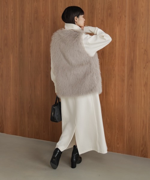 Bou Jeloud（ブージュルード）の「ウールライクメルトンハーフジップワンピース（ワンピース・レディース・チャコールグレー/オフホワイト・FREE）」の5枚目の写真