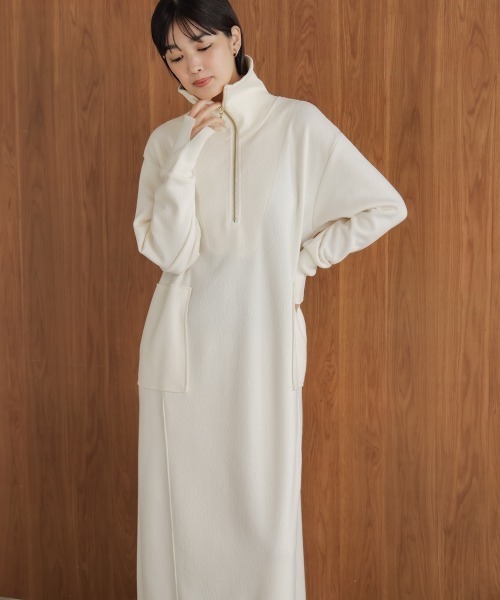 Bou Jeloud（ブージュルード）の「ウールライクメルトンハーフジップワンピース（ワンピース・レディース・チャコールグレー/オフホワイト・FREE）」の6枚目の写真