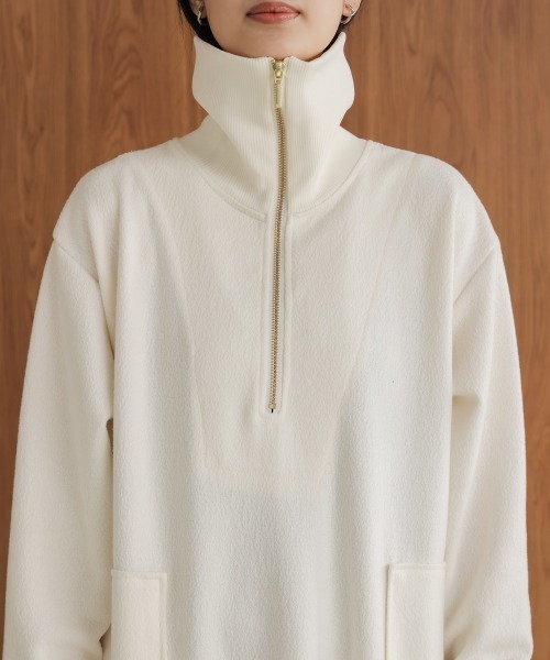 Bou Jeloud（ブージュルード）の「ウールライクメルトンハーフジップワンピース（ワンピース・レディース・チャコールグレー/オフホワイト・FREE）」の10枚目の写真