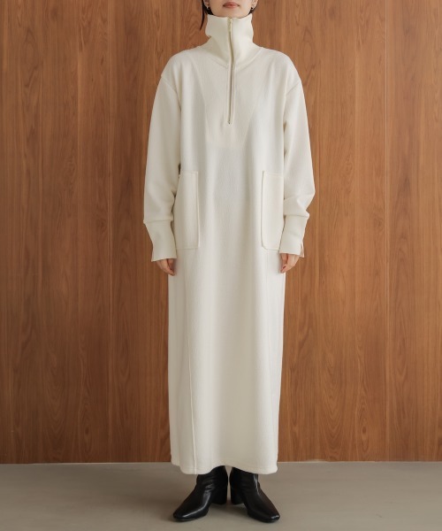 Bou Jeloud（ブージュルード）の「ウールライクメルトンハーフジップワンピース（ワンピース・レディース・チャコールグレー/オフホワイト・FREE）」の11枚目の写真