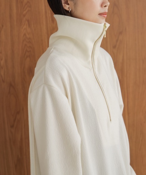 Bou Jeloud（ブージュルード）の「ウールライクメルトンハーフジップワンピース（ワンピース・レディース・チャコールグレー/オフホワイト・FREE）」の12枚目の写真