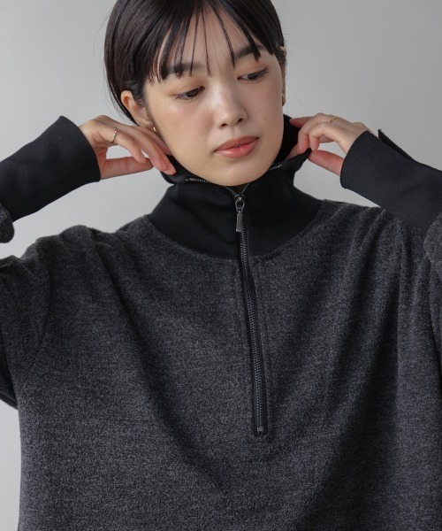 セール】ウールライクメルトンハーフジップワンピース（ワンピース