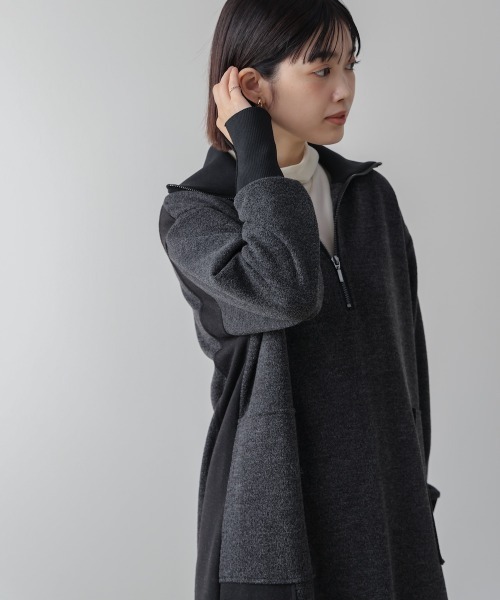 セール】ウールライクメルトンハーフジップワンピース（ワンピース