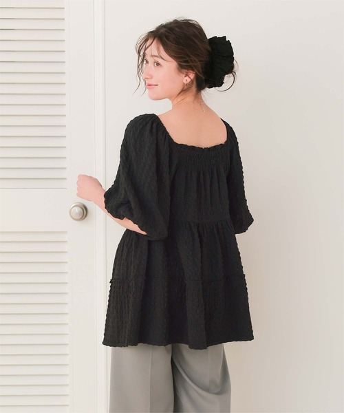 titivate(ティティベイト)の「スクエアネックチュニックトップス/シュシュセット(シャツ/ブラウス・レディース・ライトブルー/ブラック/オフホワイト・L/M/S)」の14枚目の写真