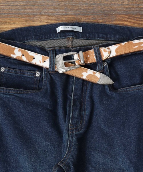 Lee(リー)の「Lee/リー 25mm ナロー ウエスタン COW柄 本革 レザーベルト(ベルト・メンズ・ブラック/ブラウン・FREE)」の13枚目の写真