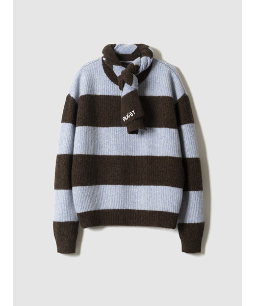 POKER FACE（ポーカーフェイス）の「BLOCK ROUND NECK KINT BLUE/BROWN（ニット/セーター・メンズ・ブラウン・46/48）」の2枚目の写真