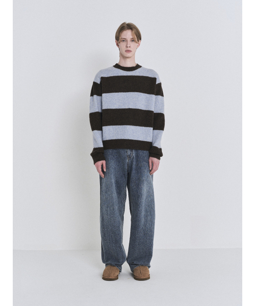 POKER FACE（ポーカーフェイス）の「BLOCK ROUND NECK KINT BLUE/BROWN（ニット/セーター・メンズ・ブラウン・46/48）」の3枚目の写真