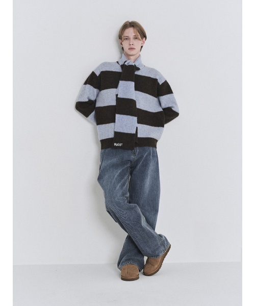 POKER FACE（ポーカーフェイス）の「BLOCK ROUND NECK KINT BLUE/BROWN（ニット/セーター・メンズ・ブラウン・46/48）」の4枚目の写真