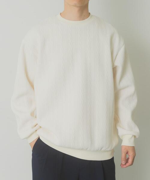 ITEMS URBANRESEARCH(アイテムズ アーバンリサーチ)の「発熱機能ケーブル柄カットモールトップス(その他トップス・メンズ・ホワイト/グレー・MEDIUM/LARGE)」の2枚目の写真