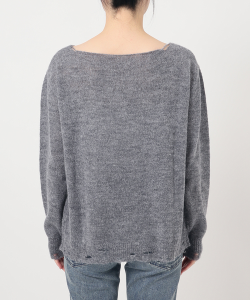 Oriens JOURNAL STANDARD（オリエンス ジャーナルスタンダード）の「ナンバリングダメージニット（ニット/セーター・レディース・グレー/パープル・FREE）」の4枚目の写真