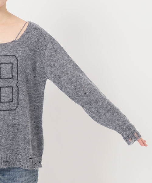 Oriens JOURNAL STANDARD（オリエンス ジャーナルスタンダード）の「ナンバリングダメージニット（ニット/セーター・レディース・グレー/パープル・FREE）」の6枚目の写真