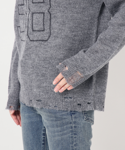 Oriens JOURNAL STANDARD（オリエンス ジャーナルスタンダード）の「ナンバリングダメージニット（ニット/セーター・レディース・グレー/パープル・FREE）」の7枚目の写真