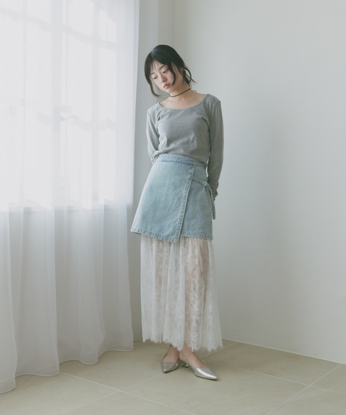 Freesia by andme(フリージアバイアンドミー)の「レース切替ギャザーロングスカート(スカート・レディース・ブラック/オフホワイト・FREE)」の8枚目の写真