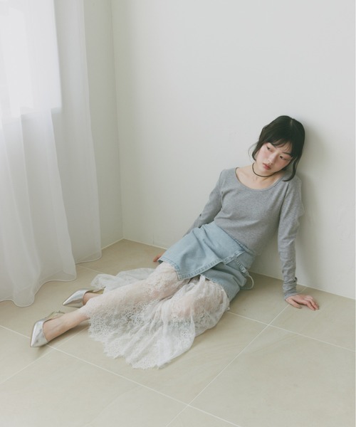 Freesia by andme(フリージアバイアンドミー)の「レース切替ギャザーロングスカート(スカート・レディース・ブラック/オフホワイト・FREE)」の11枚目の写真