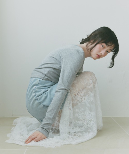 Freesia by andme(フリージアバイアンドミー)の「レース切替ギャザーロングスカート(スカート・レディース・ブラック/オフホワイト・FREE)」の9枚目の写真