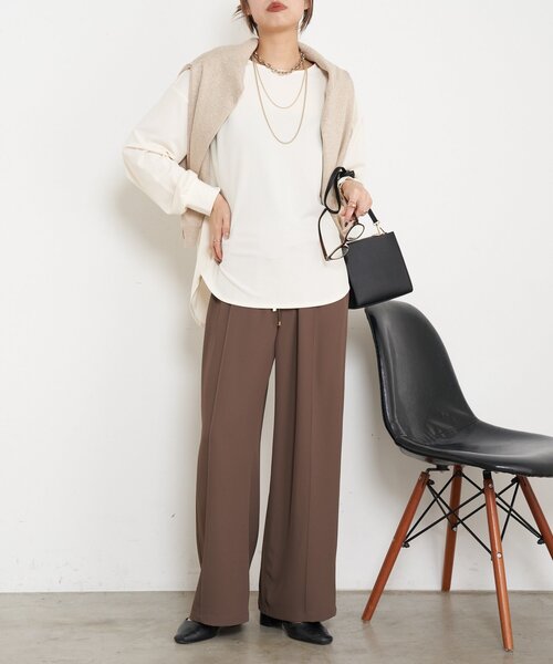 Jena espace merveilleux（ジェナ　エスパスメルヴェイユ）の「【ヒップも隠れる/WEB限定】シルケットブラウス（Tシャツ/カットソー・レディース・オフホワイト/ブラック・FREE）」の3枚目の写真