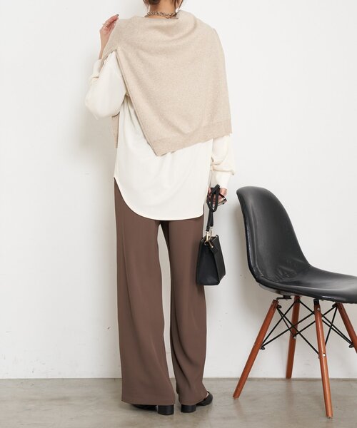 Jena espace merveilleux（ジェナ　エスパスメルヴェイユ）の「【ヒップも隠れる/WEB限定】シルケットブラウス（Tシャツ/カットソー・レディース・オフホワイト/ブラック・FREE）」の6枚目の写真