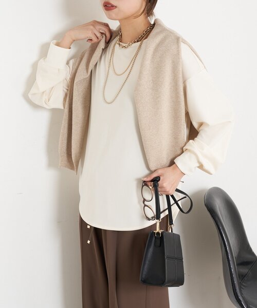 Jena espace merveilleux（ジェナ　エスパスメルヴェイユ）の「【ヒップも隠れる/WEB限定】シルケットブラウス（Tシャツ/カットソー・レディース・オフホワイト/ブラック・FREE）」の7枚目の写真