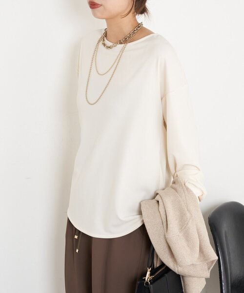 Jena espace merveilleux（ジェナ　エスパスメルヴェイユ）の「【ヒップも隠れる/WEB限定】シルケットブラウス（Tシャツ/カットソー・レディース・オフホワイト/ブラック・FREE）」の9枚目の写真