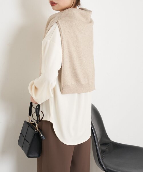 Jena espace merveilleux（ジェナ　エスパスメルヴェイユ）の「【ヒップも隠れる/WEB限定】シルケットブラウス（Tシャツ/カットソー・レディース・オフホワイト/ブラック・FREE）」の10枚目の写真