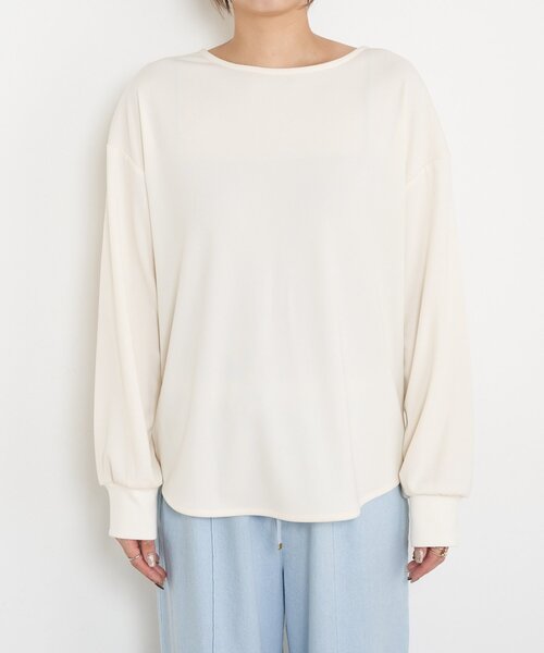 Jena espace merveilleux（ジェナ　エスパスメルヴェイユ）の「【ヒップも隠れる/WEB限定】シルケットブラウス（Tシャツ/カットソー・レディース・オフホワイト/ブラック・FREE）」の14枚目の写真