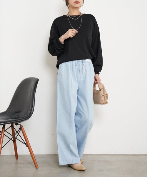 Jena espace merveilleux（ジェナ　エスパスメルヴェイユ）の「【ヒップも隠れる/WEB限定】シルケットブラウス（Tシャツ/カットソー・レディース・オフホワイト/ブラック・FREE）」の20枚目の写真