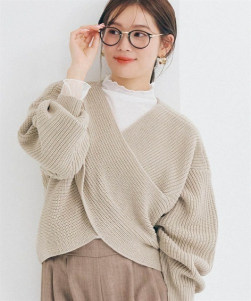 nissen(ニッセン)の「クロスデザインリブニット(ニット/セーター・レディース・キナリ/グレイッシュベージュ/チャコールグレー・S/M/L/LL)」の8枚目の写真
