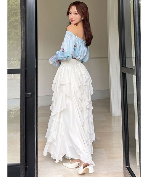 RESEXXY（リゼクシー）の「【memorif.】フラワークロップドオフショルブラウス（シャツ/ブラウス・レディース・ブルー/ホワイト/オレンジ・FREE）」の8枚目の写真